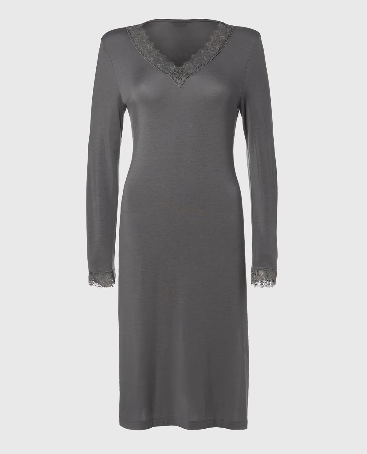 Modal with Lace V-Neck Sleep Shirt in Smoked Pearl sold by La SENZA product image thumbnail 4