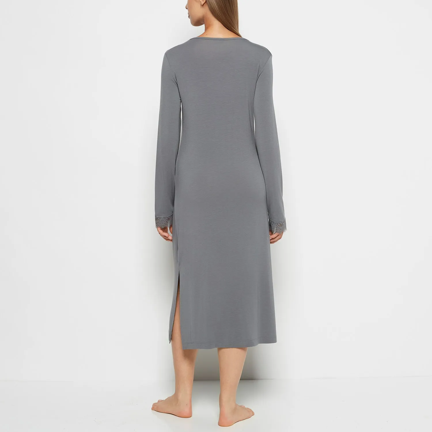 Modal with Lace V-Neck Sleep Shirt in Smoked Pearl sold by La SENZA product image thumbnail 3