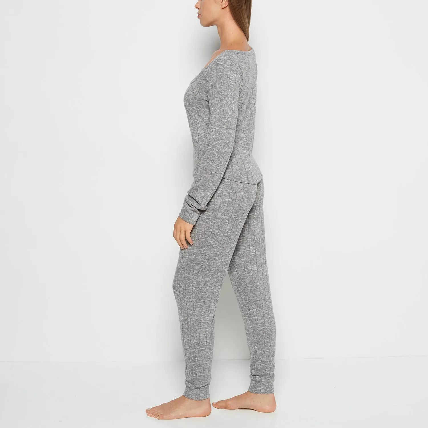 PJ Set with LS Logo Patch in Light Grey Cozy sold by La SENZA