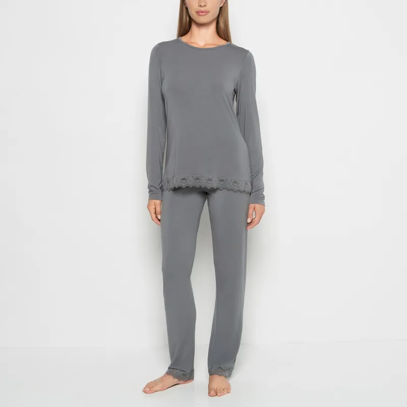 Modal with Lace Trim Sleep Set in Smoked Pearl sold by La SENZA