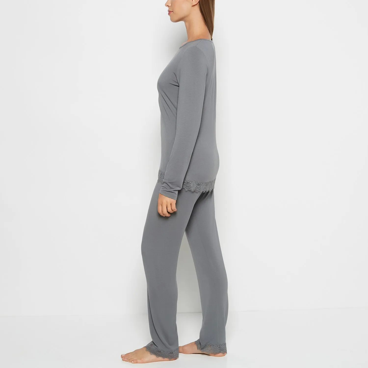 Modal with Lace Trim Sleep Set in Smoked Pearl sold by La SENZA product image thumbnail 3