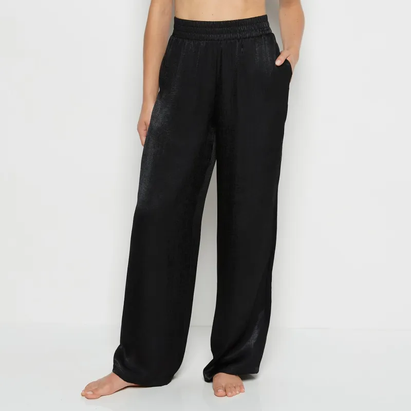 Satin Sleep Pant with button Front in Tuxedo Black sold by La SENZA