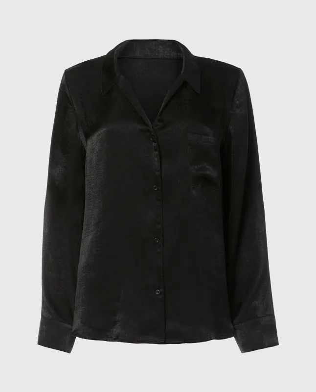 Satin Sleep shirt with button front in Tuxedo Black sold by La SENZA