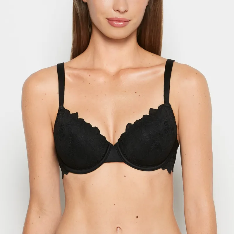 Lightly lined Full Coverage All Over Reverie Lace Bra Tuxedo Black sold by La SENZA