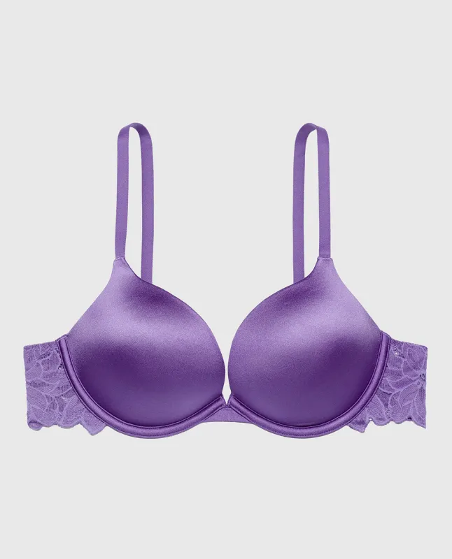 Micro cup push up bra with Reverie Lace Wing in Purple Opulence sold by La SENZA