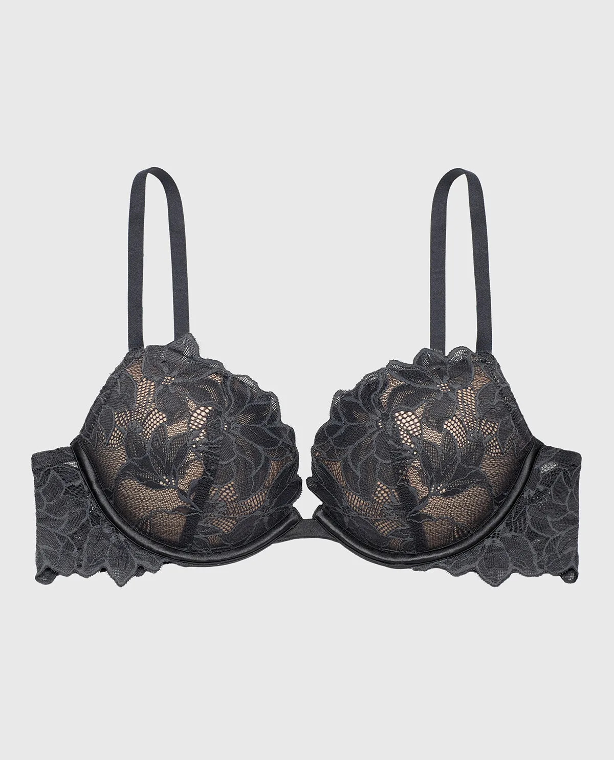 Push up bra with all over Reverie Lace in Ebony sold by La SENZA
