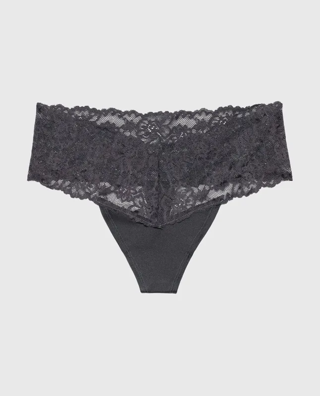 Magnificent Lace Thong Panty in Ebony sold by La SENZA