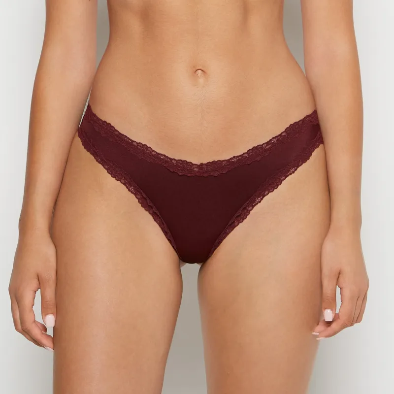 Thong Panty With Lace Trim in Russian Ruby sold by La SENZA