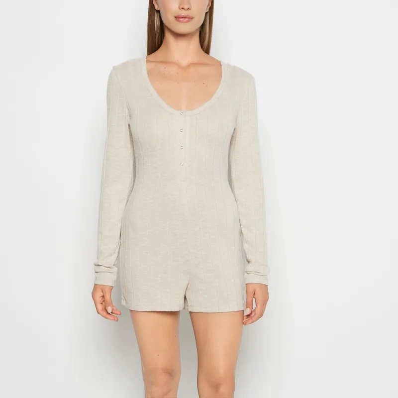 Placket Front Onesie in Cozy Light Oatmeal sold by La SENZA