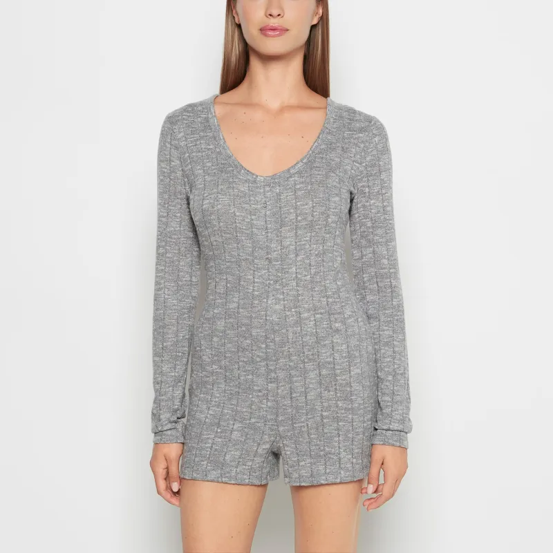Placket Front Onesie in Light Grey Cozy sold by La SENZA