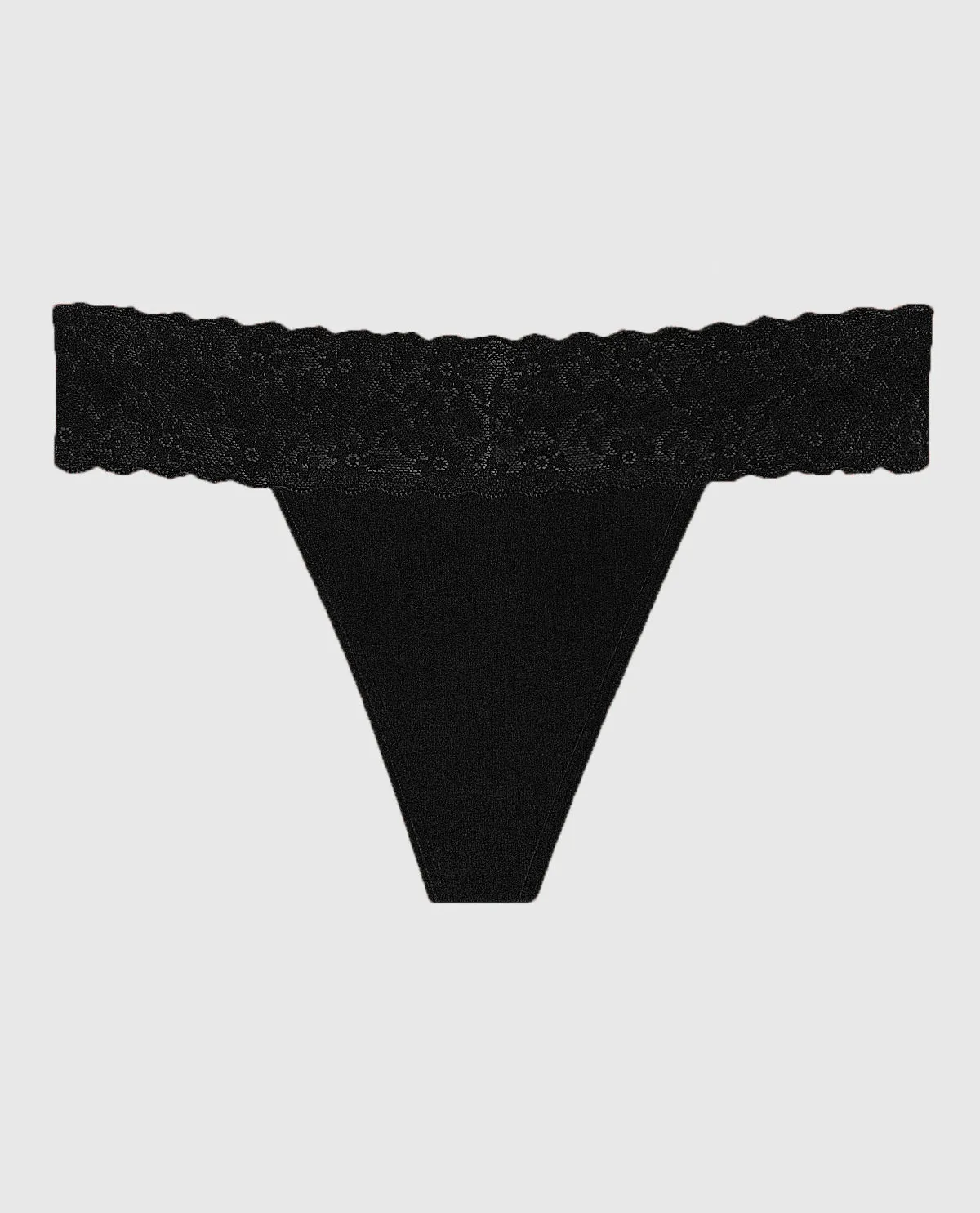 Thong Panty With Lace Trim in Tuxedo Black sold by La SENZA