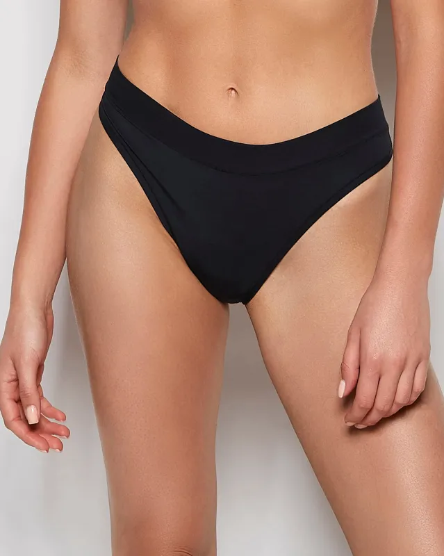 Smooth Comfort High Leg Thong Panty in Tuxedo Black sold by La SENZA