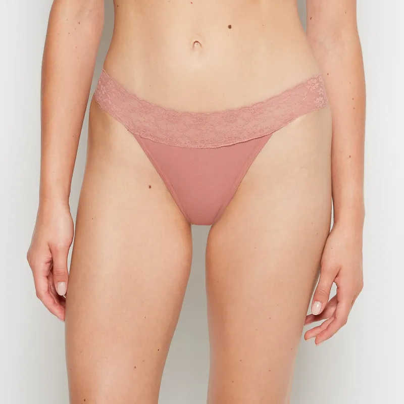 Thong Panty With Lace Trim in Old Rose sold by La SENZA