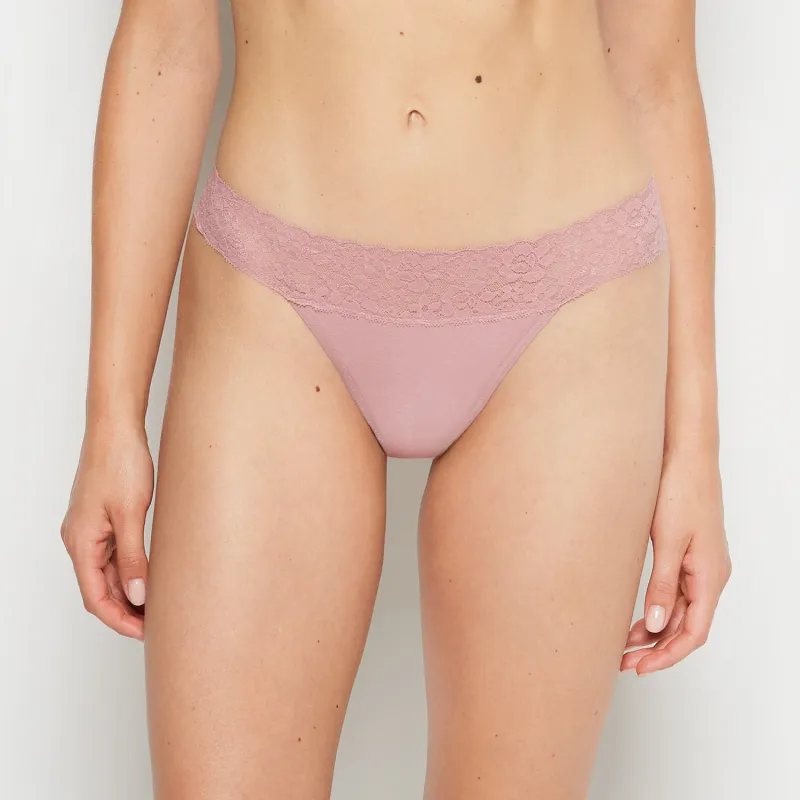 Thong Panty With Lace Trim in Sheer Mauve sold by La SENZA