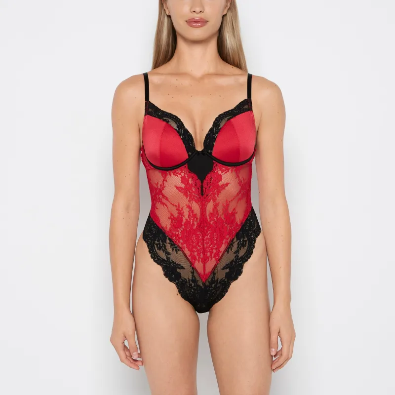 Demi Opulent Lace Bodysuit in Crimson sold by La SENZA