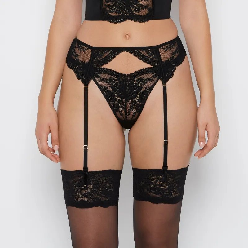 Mesh Garter in Tuxedo Black sold by La SENZA