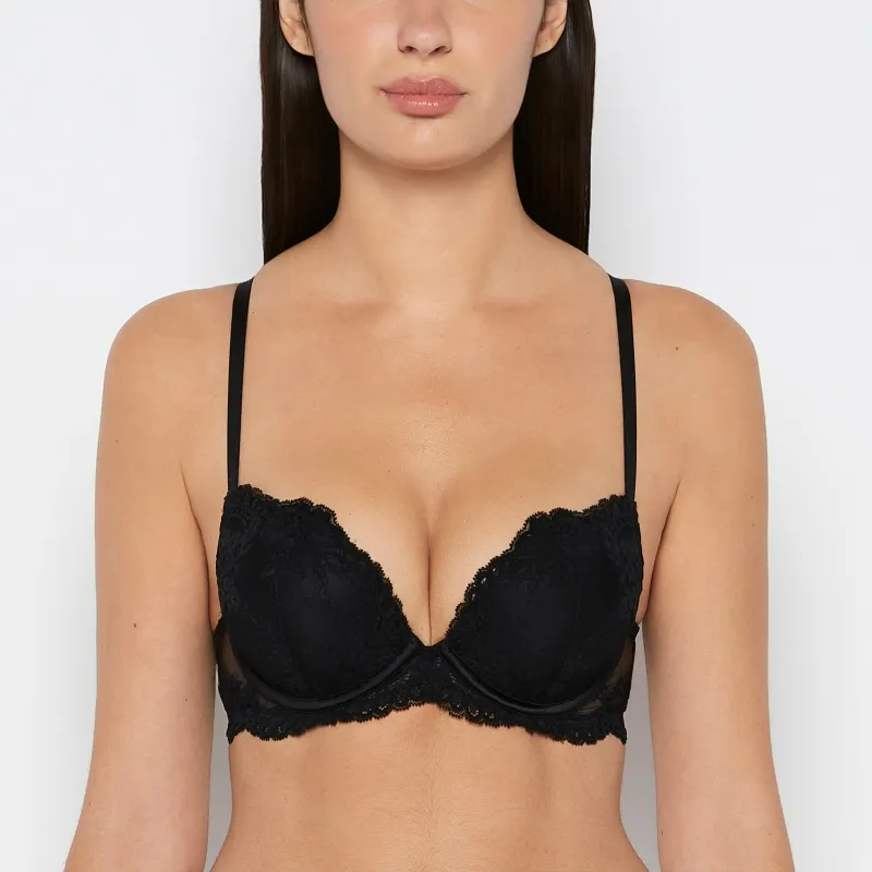 Push up Opulent Lace bra with lace cradle in Tuxedo Black sold by La SENZA