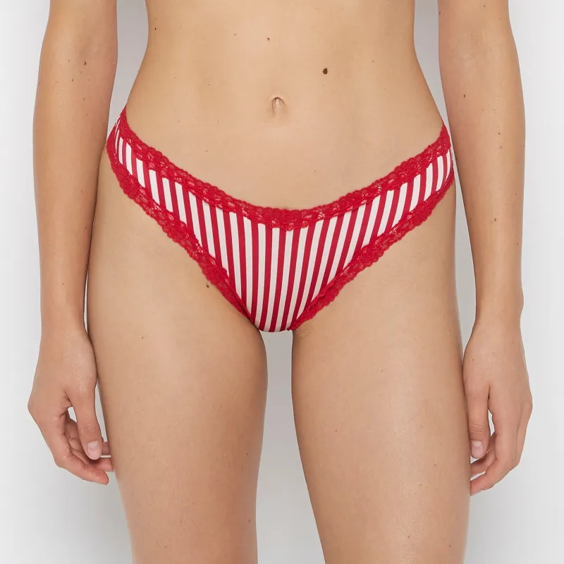 Thong Panty With Lace Trim in Candy Cane Stripe sold by La SENZA