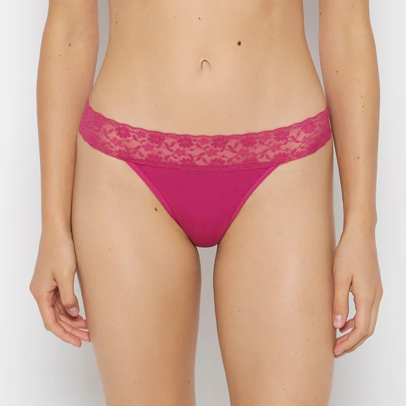 Thong Panty With Lace Trim in Fuchsia Red sold by La SENZA