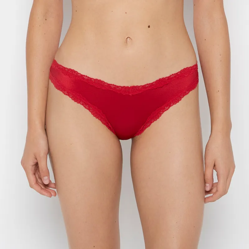 Thong Panty With Lace Trim in Crimson sold by La SENZA