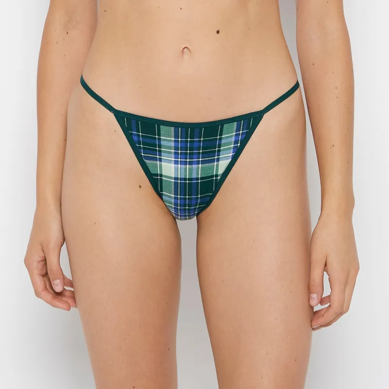 Cotton G-String Panty in Evergreen Plaid sold by La SENZA