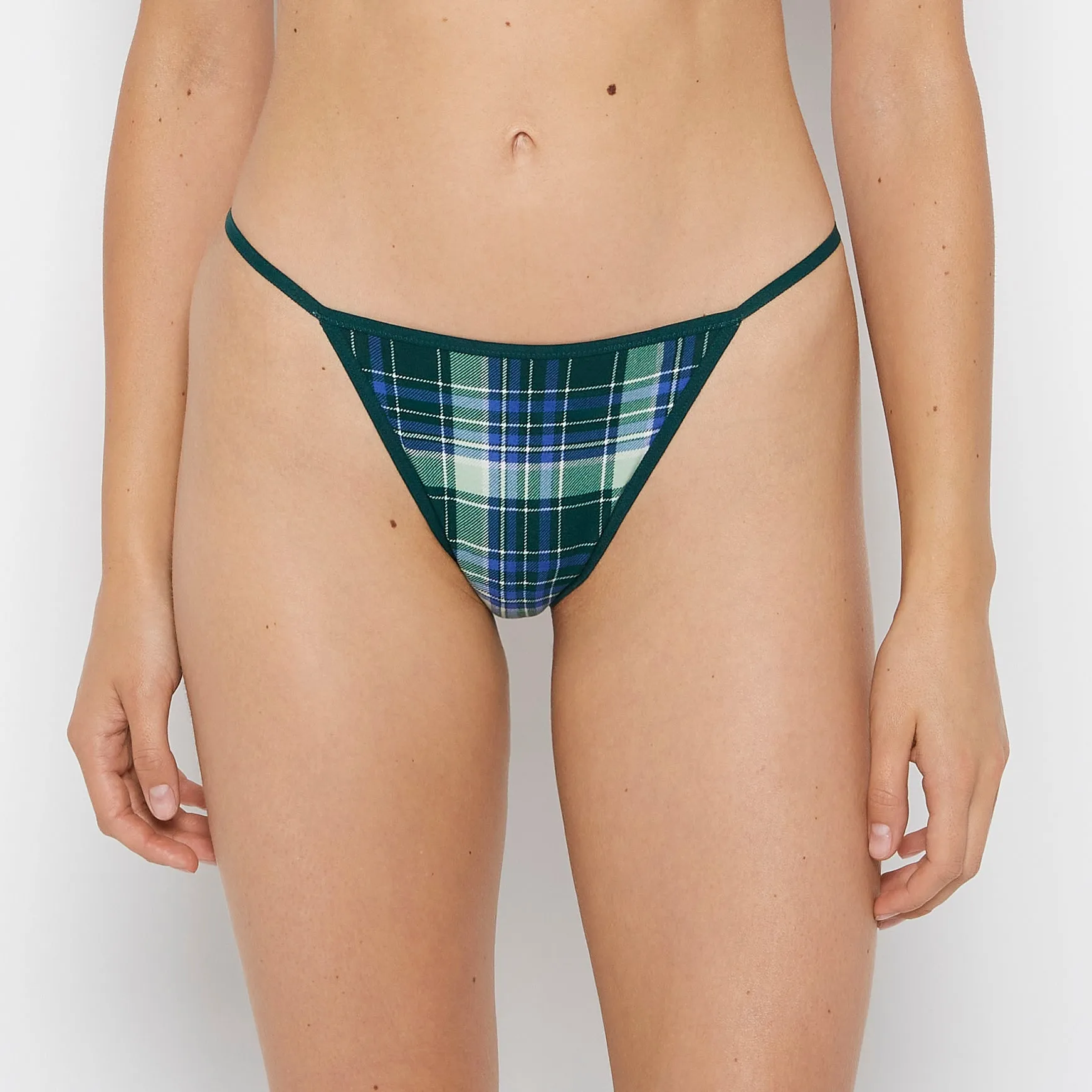 Cotton G-String Panty in Evergreen Plaid sold by La SENZA