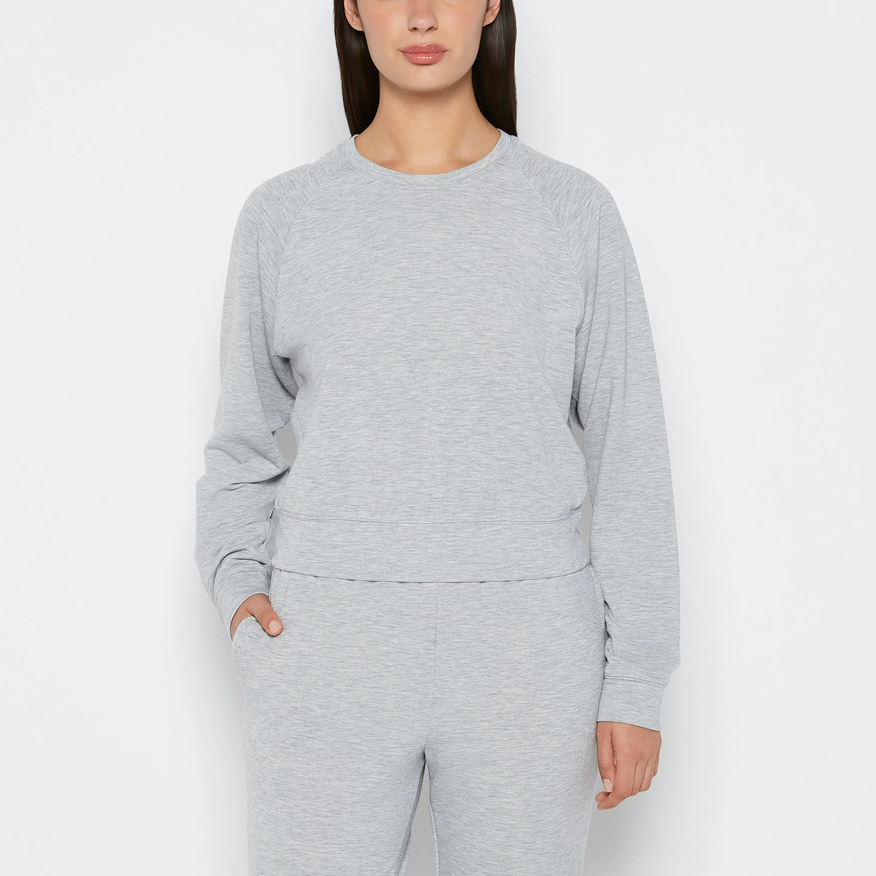 French Terry Crew Neck Sleep Top in Cool Gray Heather sold by La SENZA