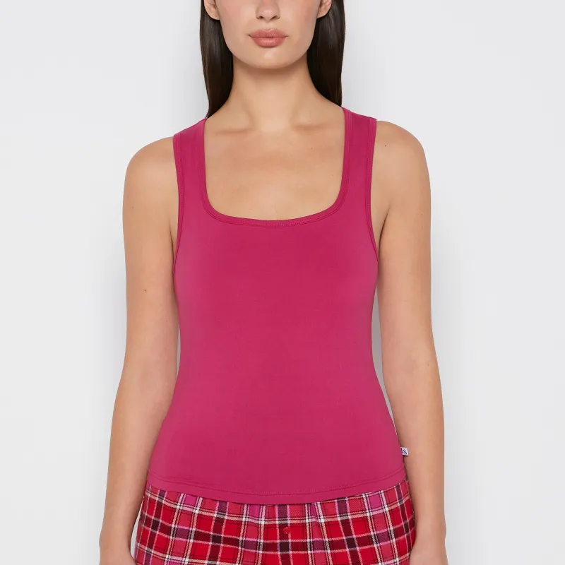 Square Neck Sleep Tank in Fuchsia Red sold by La SENZA