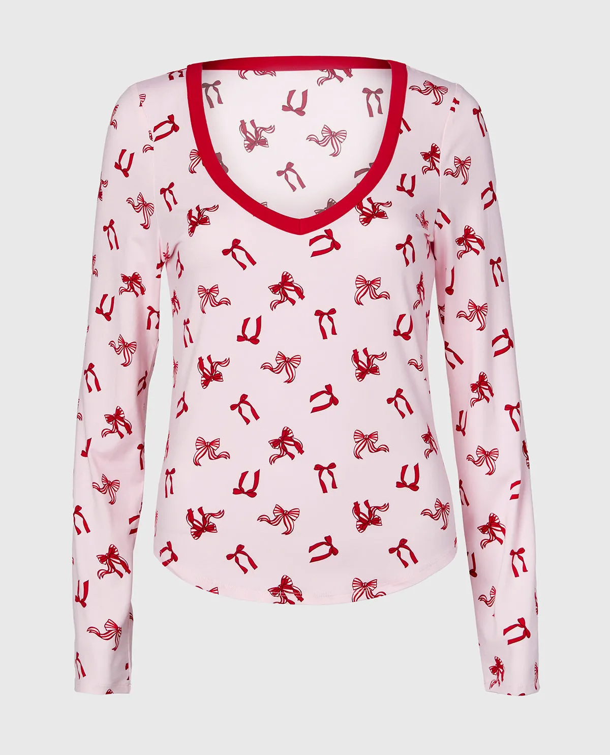 Long sleeve brushed jersey v-Neck top in Big Sweet Bows sold by La SENZA product image thumbnail 4