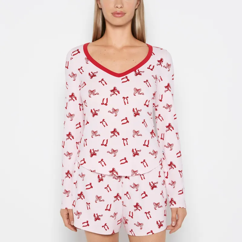 Long sleeve brushed jersey v-Neck top in Big Sweet Bows sold by La SENZA