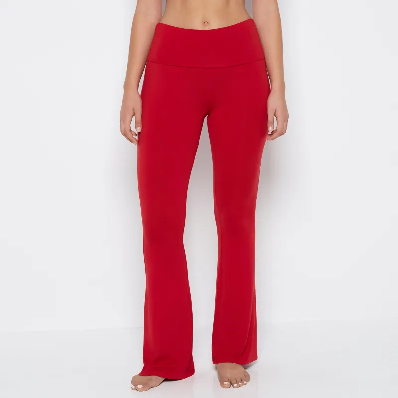 Brushed Jersey Fold over flare leg pant in Crimson made by La SENZA
