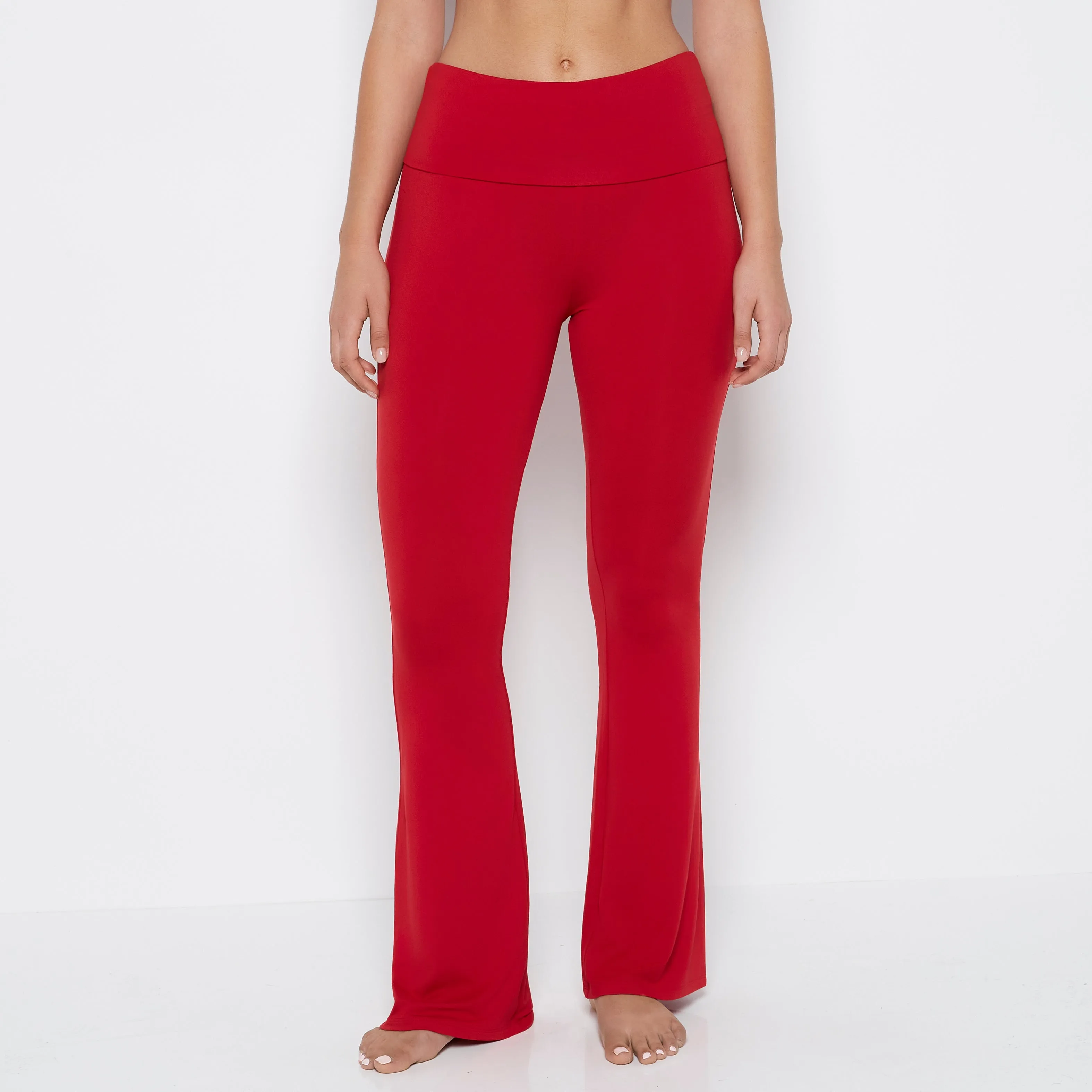 Brushed Jersey Fold over flare leg pant in Crimson sold by La SENZA