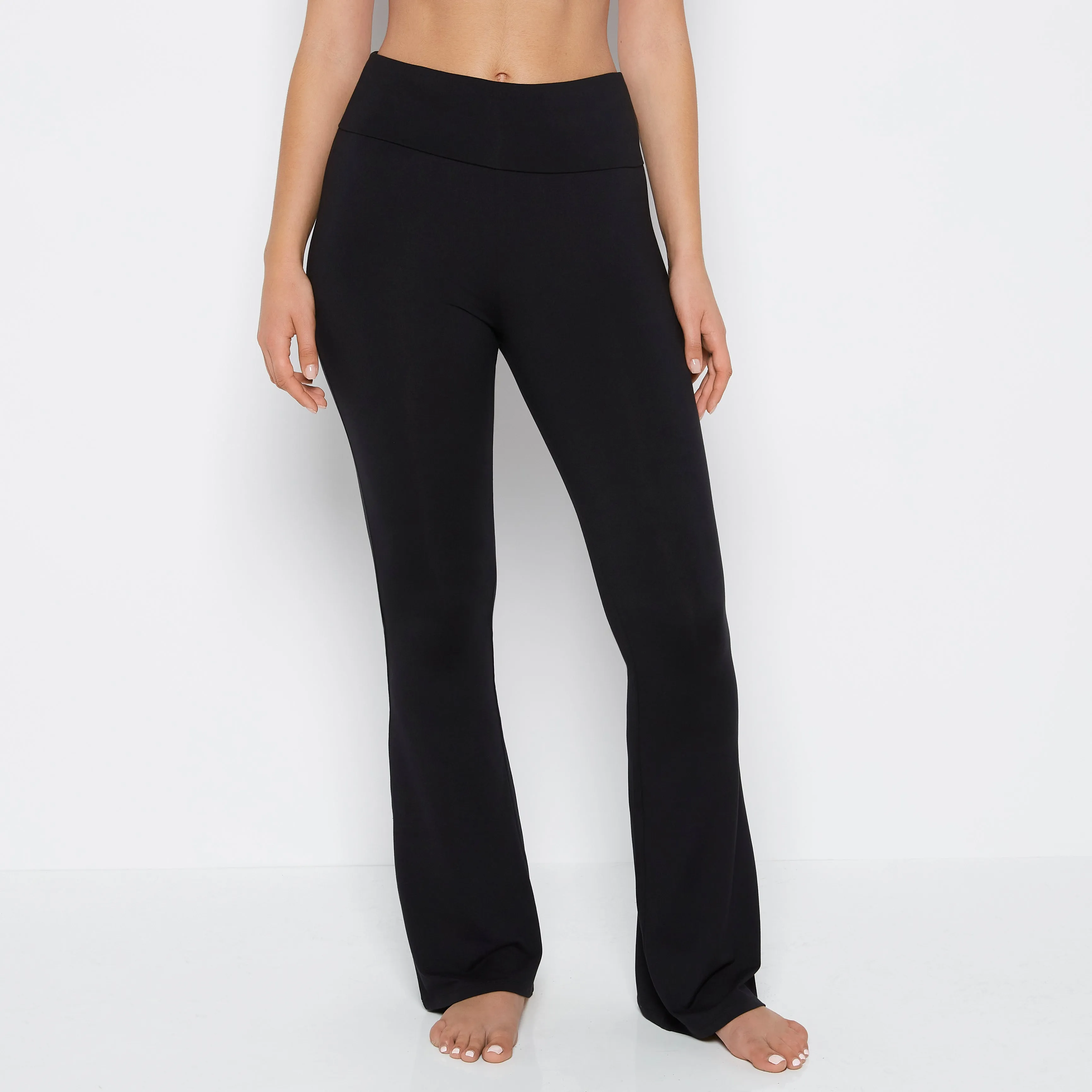 Brushed Jersey Fold over flare leg pant in Tuxedo Black sold by La SENZA
