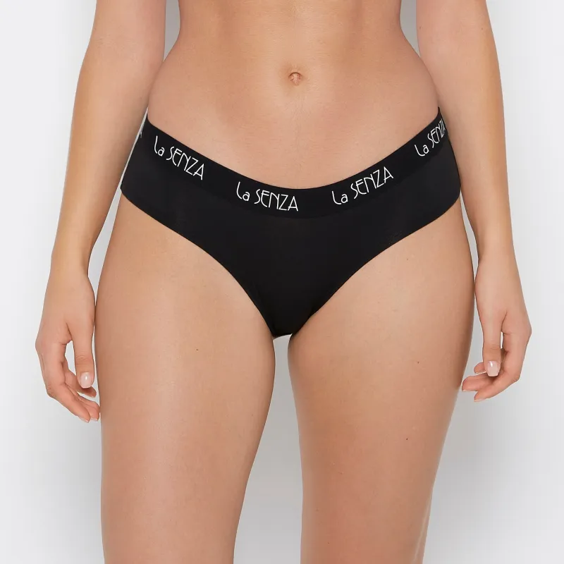 Art Deco Logo Hipster Panty in Tuxedo Black sold by La SENZA