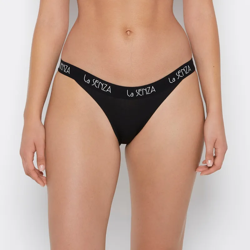 Mini Cheeky Panty with Art Deco Logo in Tuxedo Black sold by La SENZA