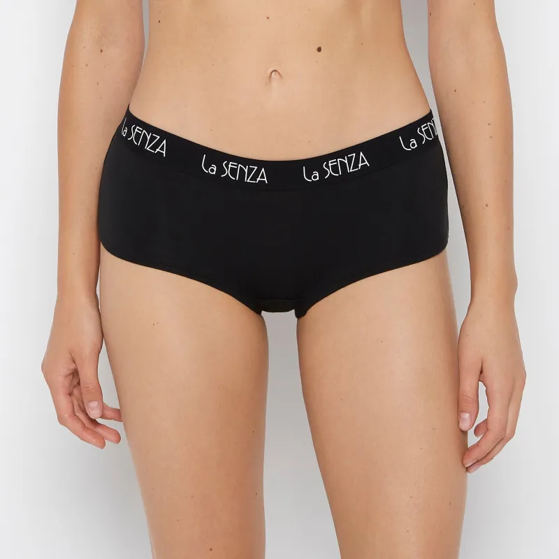 Boyshort Panty with  Art Deco Logo in Tuxedo Black sold by La SENZA