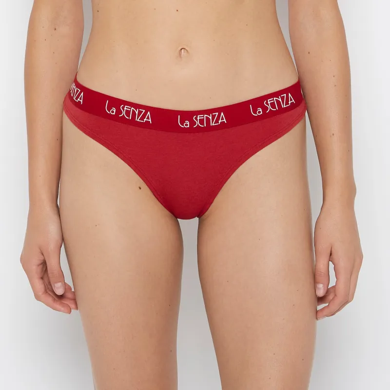 Thong Panty with Art Deco Logo in Crimson Heather sold by La SENZA