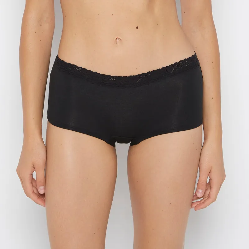 Boyshort Pantie with Cozy Trim in Tuxedo Black sold by La SENZA