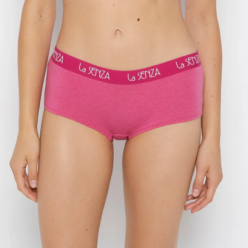 Boyshort Panty with Art Deco Logo in Fuchsia Red Heather sold by La SENZA