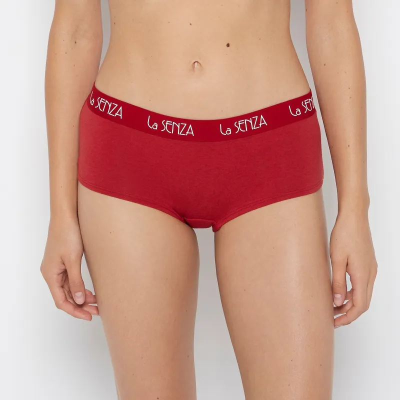 Boyshort Panty with Art Deco Logo in Crimson Heather sold by La SENZA