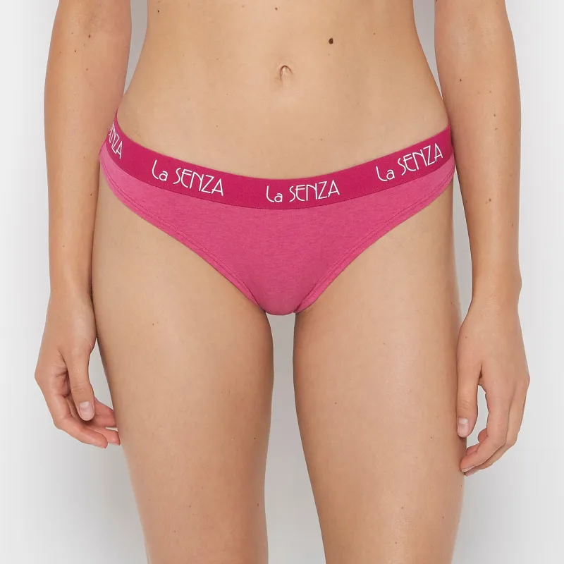 Thong Panty with Art Deco Logo in Fuchsia Red Heather sold by La SENZA