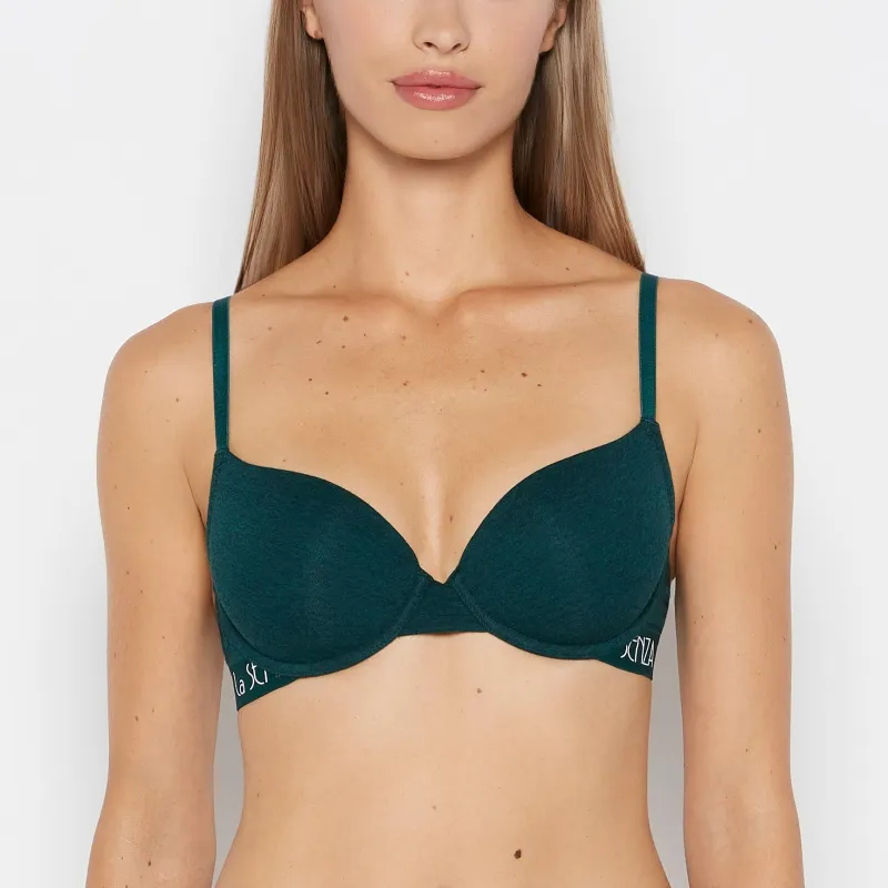 Lightly Lined demi bra with art deco logo in Emerald Green Heather sold by La SENZA