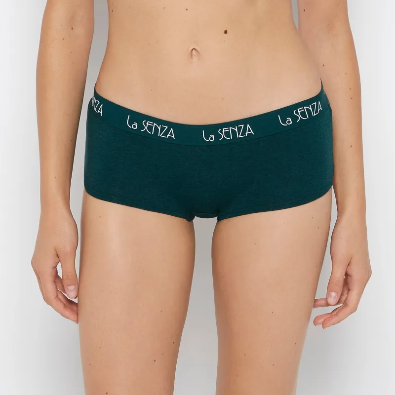Boyshort Panty with Art Deco Logo in Emerald Green Heather sold by La SENZA