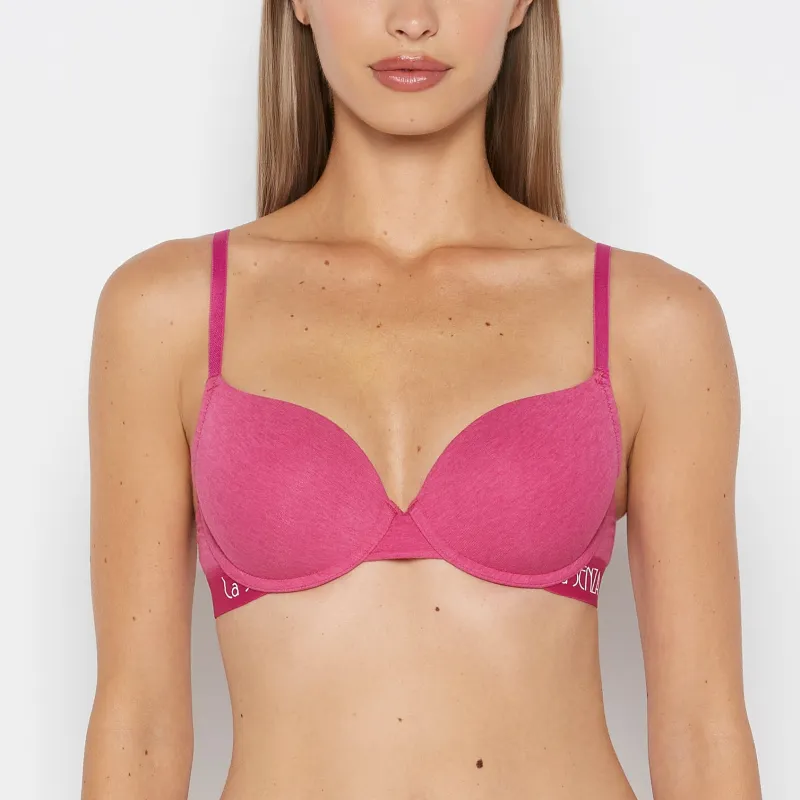 Lightly Lined demi bra with art deco logo in Fuchsia Red Heather sold by La SENZA
