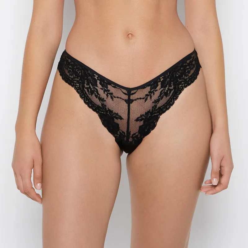 Diva Cheeky V-Waist Lace Panty in Tuxedo Black sold by La SENZA