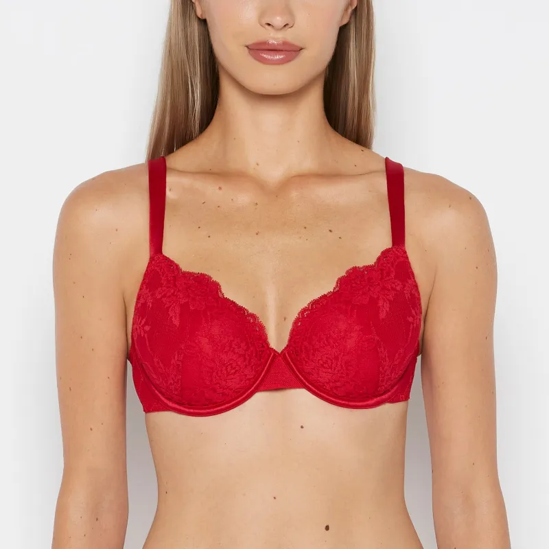 Lightly Lined Perfect Coverage Bra With Mesh Wing in Crimson sold by La SENZA
