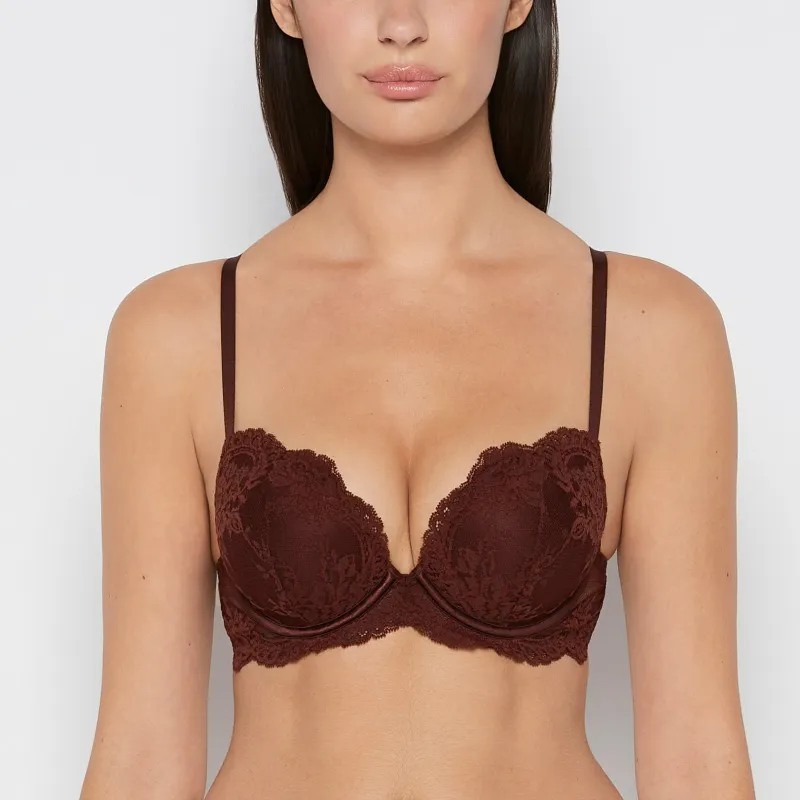 Push up Opulent Lace bra with lace cradle in Bitter Chocolate sold by La SENZA