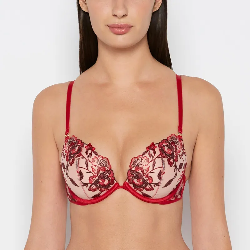 Plunge Push Up Bra in Evening Blush with Crimson and Russian Ruby sold by La SENZA