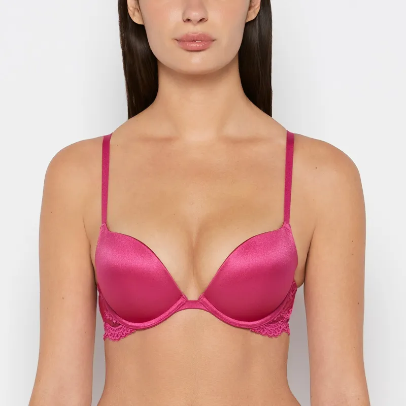 Smooth Cup Push Up Bra with Lace Wing in Fuchsia Red sold by La SENZA