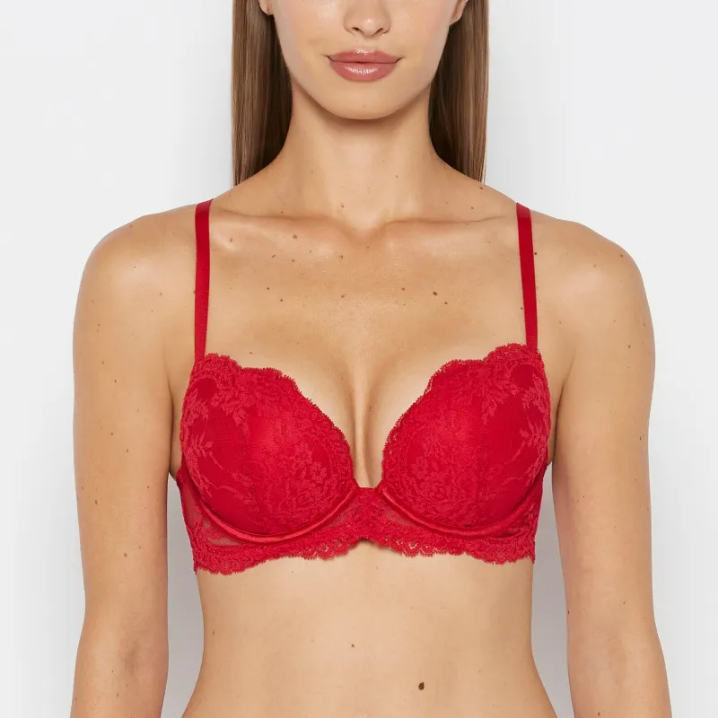 Push up Opulent Lace bra with lace cradle in Crimson sold by La SENZA